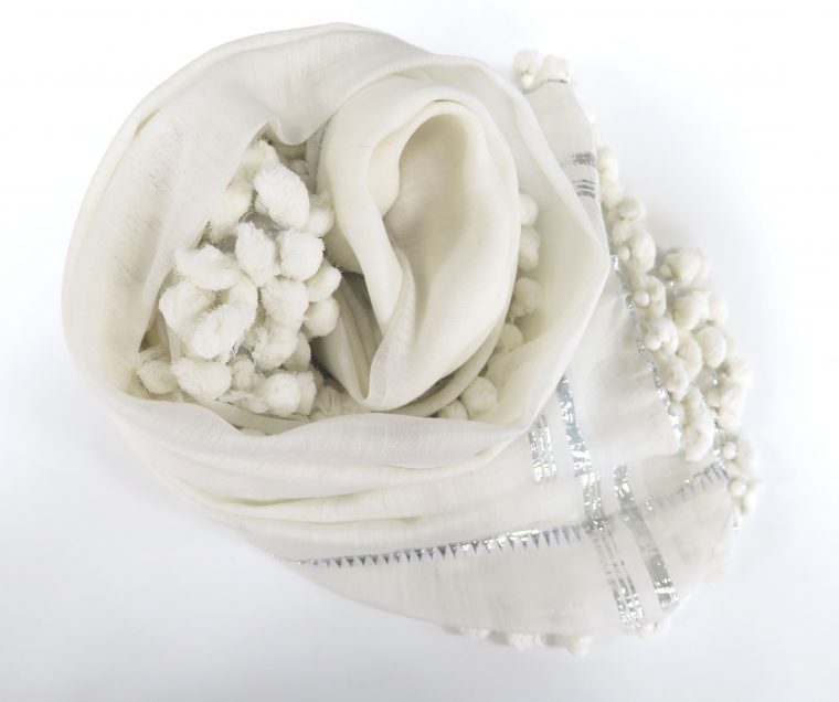 Silk Cotton Lurex Pompom Scarf
