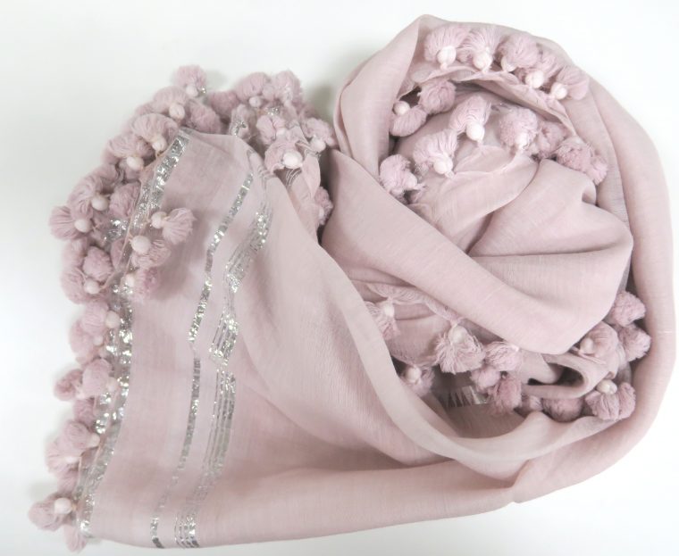 Silk Cotton Lurex Pompom Scarf