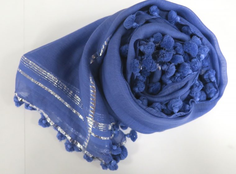Silk Cotton Lurex Pompom Scarf